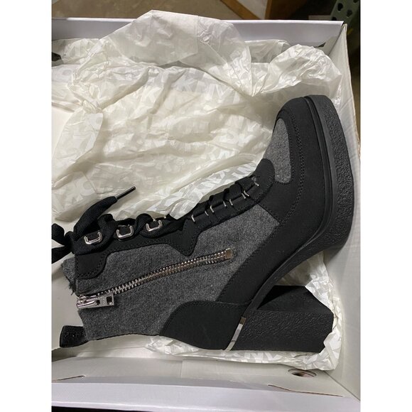 DKNY Womens Toia Lace Up Zip Almond Toe Block Heel Booties Grey Size 9.5M NIB - Picture 7 of 7